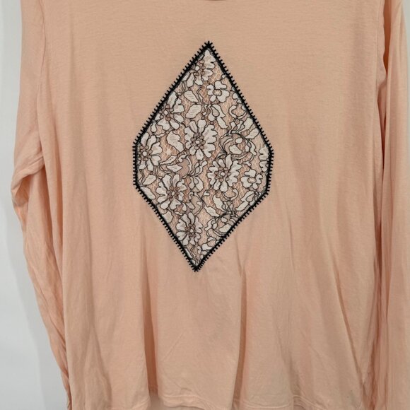 LOFT Outlet XL Peach Long Sleeve Top With Black Lace Diamond Design - Picture 5 of 8